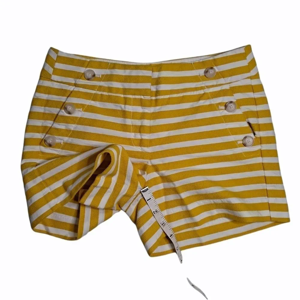 LOFT Striped Nautical Shorts Mustard Beige 0